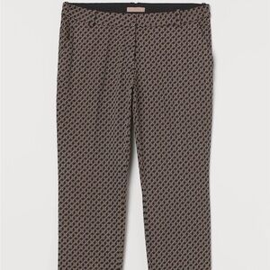 H&M neutral black brown print cigarette trousers pants office career size 18